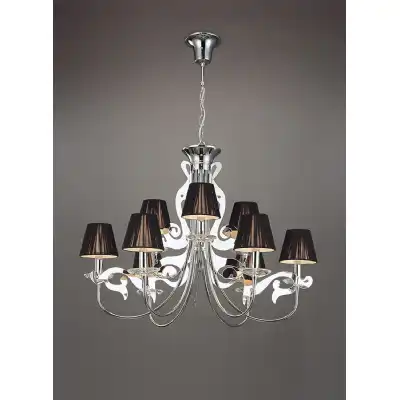 Acanto Pendant Round 9 Light E14, Polished Chrome With Black Shades