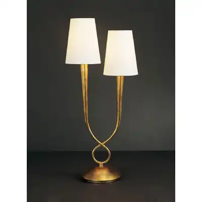 Paola Table Lamp 2 Light E14, Gold Painted With Cream Shades