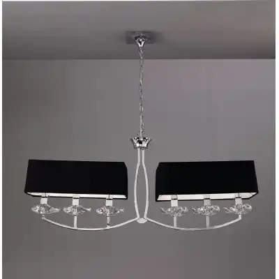 Akira Linear Pendant 2 Arm 6 Light E14, Polished Chrome With Black Shades