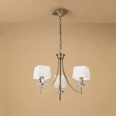 Akira Pendant 3 Light E14, Antique Brass With Cream Shades