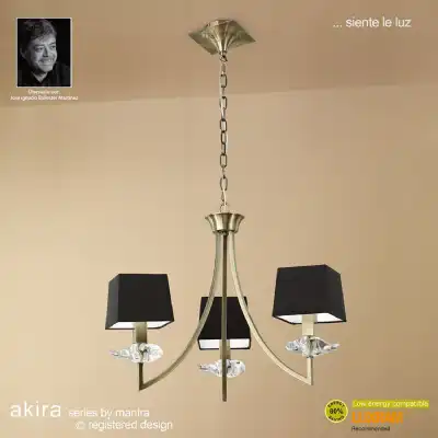 Akira Pendant 3 Light E14, Antique Brass With Black Shades