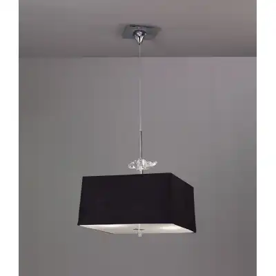 Akira Square Pendant 4 Light E27, Polished Chrome Frosted Glass With Black Shade