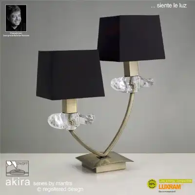 Akira Table Lamp 2 Light E14, Antique Brass With Black Shades