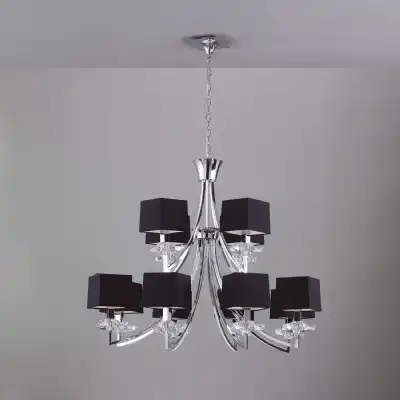 Akira Pendant 2 Tier 12 Light E14, Polished Chrome With Black Shades