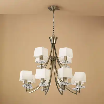 Akira Pendant 2 Tier 12 Light E14, Antique Brass With Cream Shades