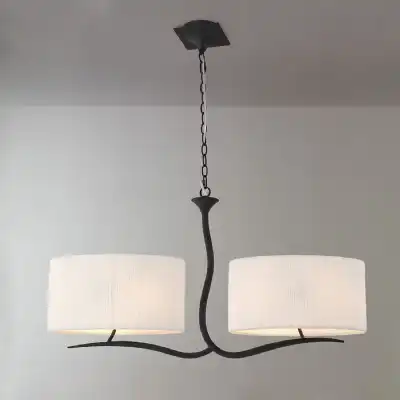 Eve Linear Pendant 2 Arm 4 Light E27, Anthracite With White Oval Shades