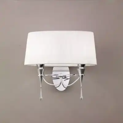 Lucca Wall Lamp Switched 2 Light E27, Polished Chrome With White Shade And Clear Crystal
