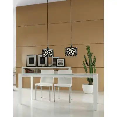Lupin Linear Pendant 2 Light E27 Line, Gloss Black White Acrylic Polished Chrome, CFL Lamps INCLUDED