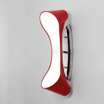 Ora Wall Lamp 2 Light E27, Gloss Red White Acrylic Polished Chrome, CFL Lamps INCLUDED