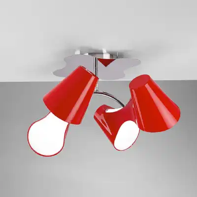 Ora Ceiling 2 Arm 4 Light E27, Gloss Red White Acrylic Polished Chrome, CFL Lamps INCLUDED