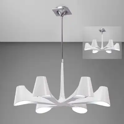Ora Telescopic Convertible To Semi Flush 6 Light E27, Gloss White White Acrylic Polished Chrome, CFL Lamps INCLUDED