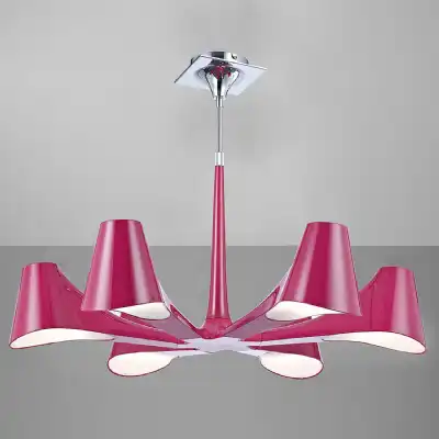 Ora Telescopic Convertible To Semi Flush 6 Light E27, Gloss Purple White Acrylic Polished Chrome, CFL Lamps INCLUDED
