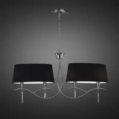 Mara Linear Pendant 2 Arm 4 Light E14, Polished Chrome With Black Shades