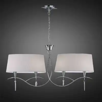 Mara Linear Pendant 2 Arm 4 Light E14, Polished Chrome With Ivory White Shades