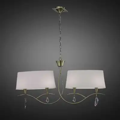 Mara Linear Pendant 2 Arm 4 Light E14, Antique Brass With Ivory White Shades