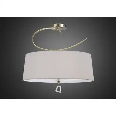 Mara Semi Flush 4 Light E27 Round, Antique Brass With Ivory White Shade