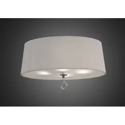 Mara Flush Ceiling 4 Light E27 Round, Antique Brass With Ivory White Shade