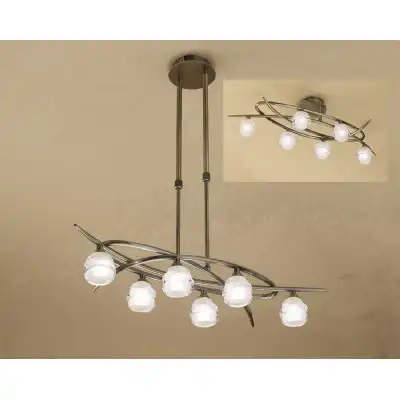Loop Rectangular Telescopic Convertible To Semi Flush 6 Light G9 ECO, Antique Brass