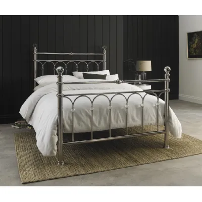 Shiny Nickel Metal Double Bedstead with Crystal Detail
