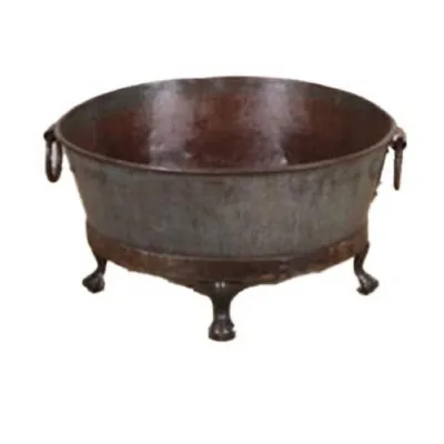 Set of 3 Antique Iron Pots on Stand with Rustic Handles and Raised Feet