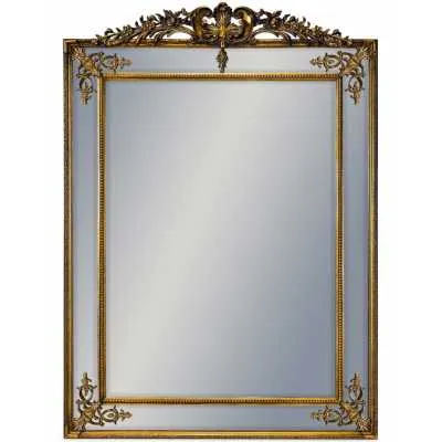 Large Gold Ornate Carved Wall Mirror with Crest Top