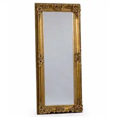 Gold Tall Wall Mirror with Ornate Carved Frame