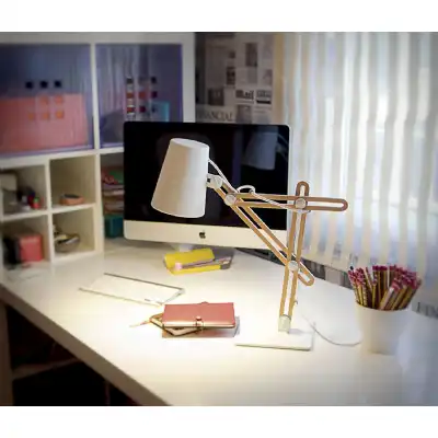 Looker Table Lamp 1 Light E27, Matt White Beech