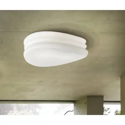 Mediterraneo Flush Ceiling Wall 2 Light E27 Medium, Frosted White Glass