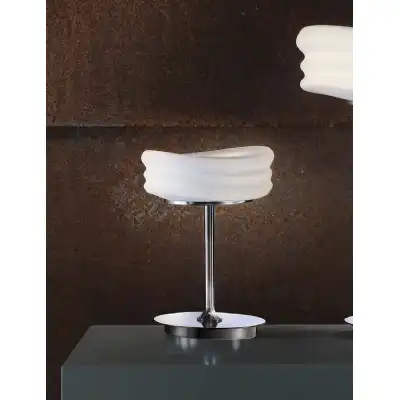 Mediterraneo Table Lamp 2 Light GU10 Small, Polished Chrome Frosted White Glass, CFL Lamps INCLUDED