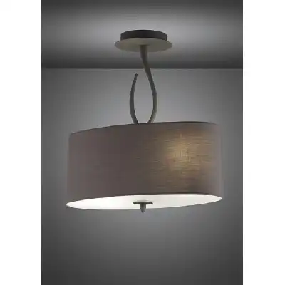 Lua Oval Semi Flush 2 Light E27, Ash Grey With Ash Grey Shade