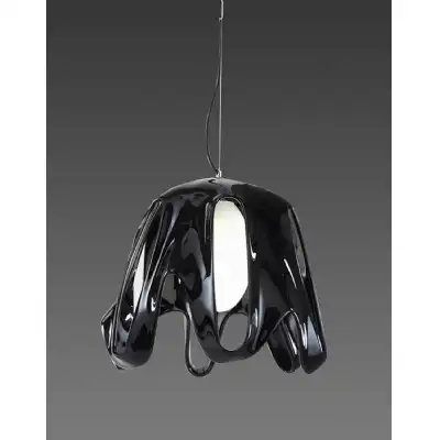 Phantom Pendant 1 Light E27, Gloss Black Frosted White Glass Polished Chrome