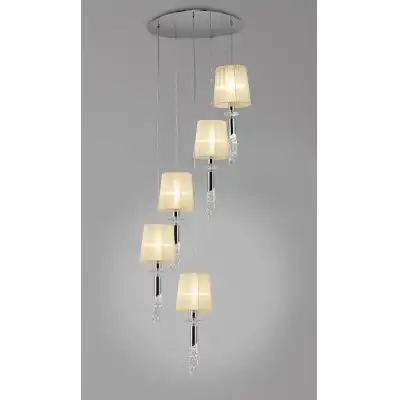 Tiffany Pendant 5+5 Light E27+G9 Spiral, Polished Chrome With Cream Shades And Clear Crystal