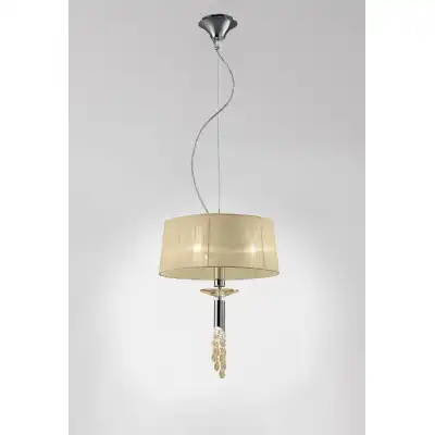Tiffany Pendant 3+1 Light E27+G9, Polished Chrome With Cream Shade And Clear Crystal