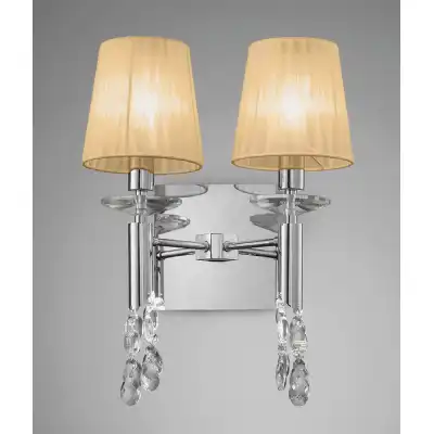 Tiffany Wall Lamp Switched 2+2 Light E14+G9, Polished Chrome With Soft Bronze Shades And Clear Crystal