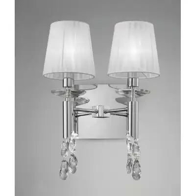 Tiffany Wall Lamp Switched 2+2 Light E14+G9, Polished Chrome With White Shades And Clear Crystal