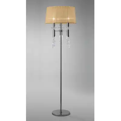 Tiffany Floor Lamp 3+3 Light E27+G9, Polished Chrome With Soft Bronze Shade And Clear Crystal