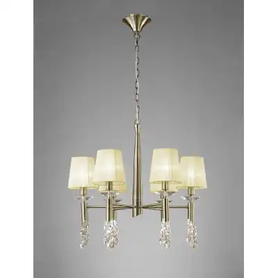 Tiffany Pendant 6+6 Light E14+G9, Antique Brass With Cream Shades And Clear Crystal