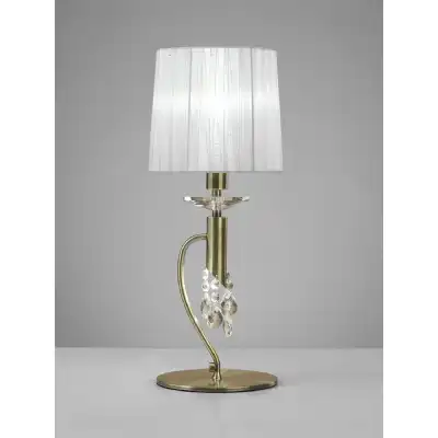 Tiffany Table Lamp 1+1 Light E14+G9, Antique Brass With White Shade And Clear Crystal