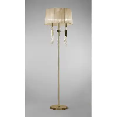 Tiffany Floor Lamp 3+3 Light E27+G9, Antique Brass With Soft Bronze Shade And Clear Crystal