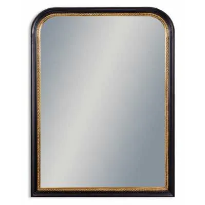 Vintage French Style Black and Gold Beaded Portrait Arched Wall Mirror 110 x 80cm