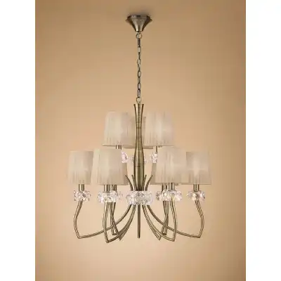 Loewe 2 Tier Pendant 6+3 Light E14, Antique Brass With Soft Bronze Shades