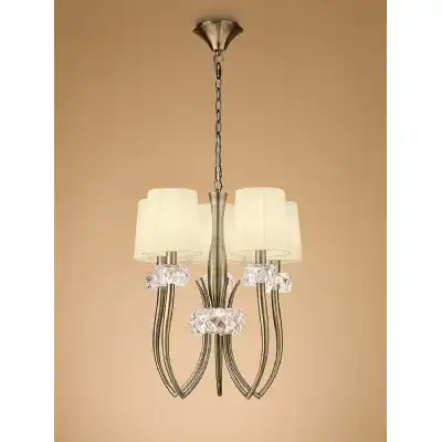 Loewe Slim Pendant 5 Light E14, Antique Brass With Cream Shades