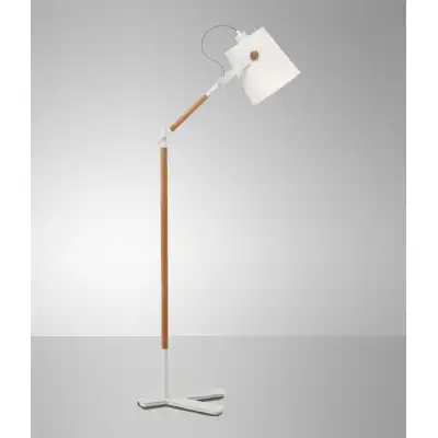 Nordica Floor Lamp With White Shade 1 Light E27, Matt White Beech With Ivory White Shade