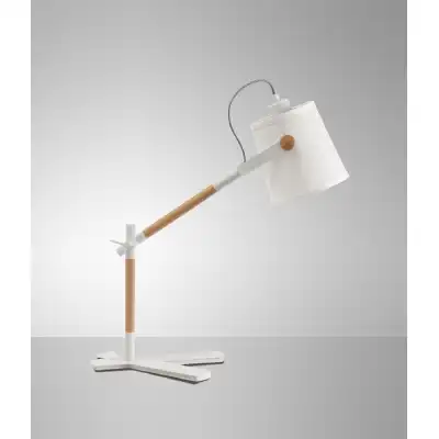 Nordica Table Lamp With White Shade 1 Light E27, Matt White Beech With Ivory White Shade