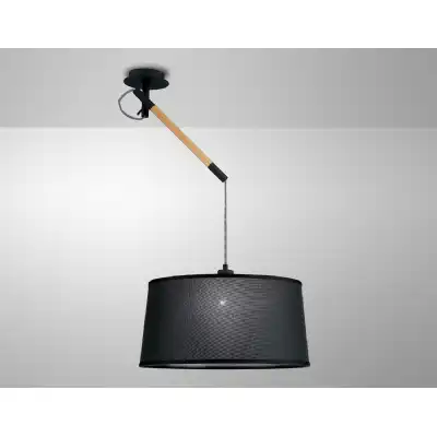 Nordica Multi Position Pendant With Black Shade 1 Light E27, Matt Black Beech With Black Shade