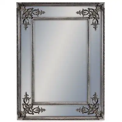 Silver Rectangular Ornate Carved Wall Mirror