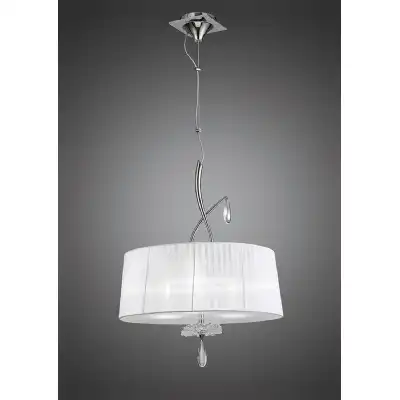 Louise Pendant 3 Light E27 Round With White Shades Polished Chrome Clear Crystal