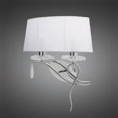 Louise Wall Lamp Left 2 Light E27 With White Shade Polished Chrome Clear Crystal