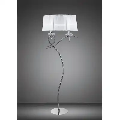 Louise Floor Lamp 2 Light E27 With White Shade Polished Chrome Clear Crystal