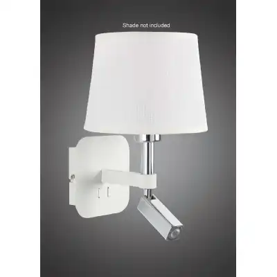 Habana Switched Wall Lamp 1 Light WITHOUT SHADE E27 Plus Reading Light 3W LED 4000K, 200lm, Matt White Polished Chrome, 3yrs Warranty